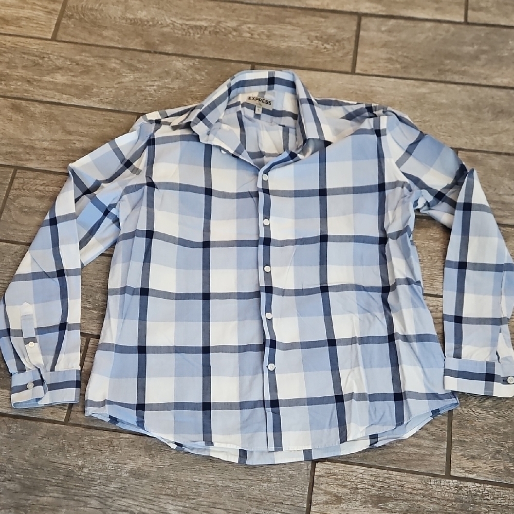 Express Blue Plaid Button Up Shirt